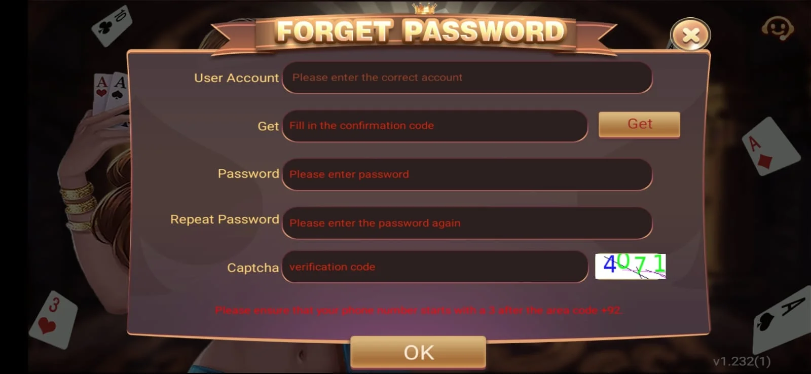 Teen Patti Free choosing a secure password screenshot